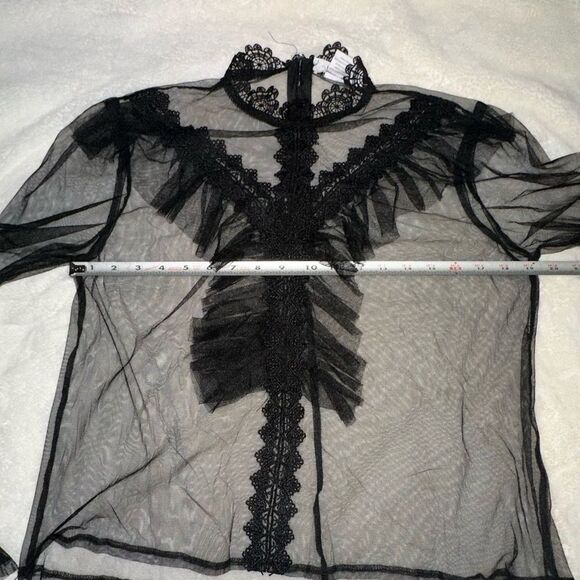 🖤 L.I.F.E “Love Is For Eternity” Black Sheer Ruffle Mesh Top - Size M - Picture 11 of 15